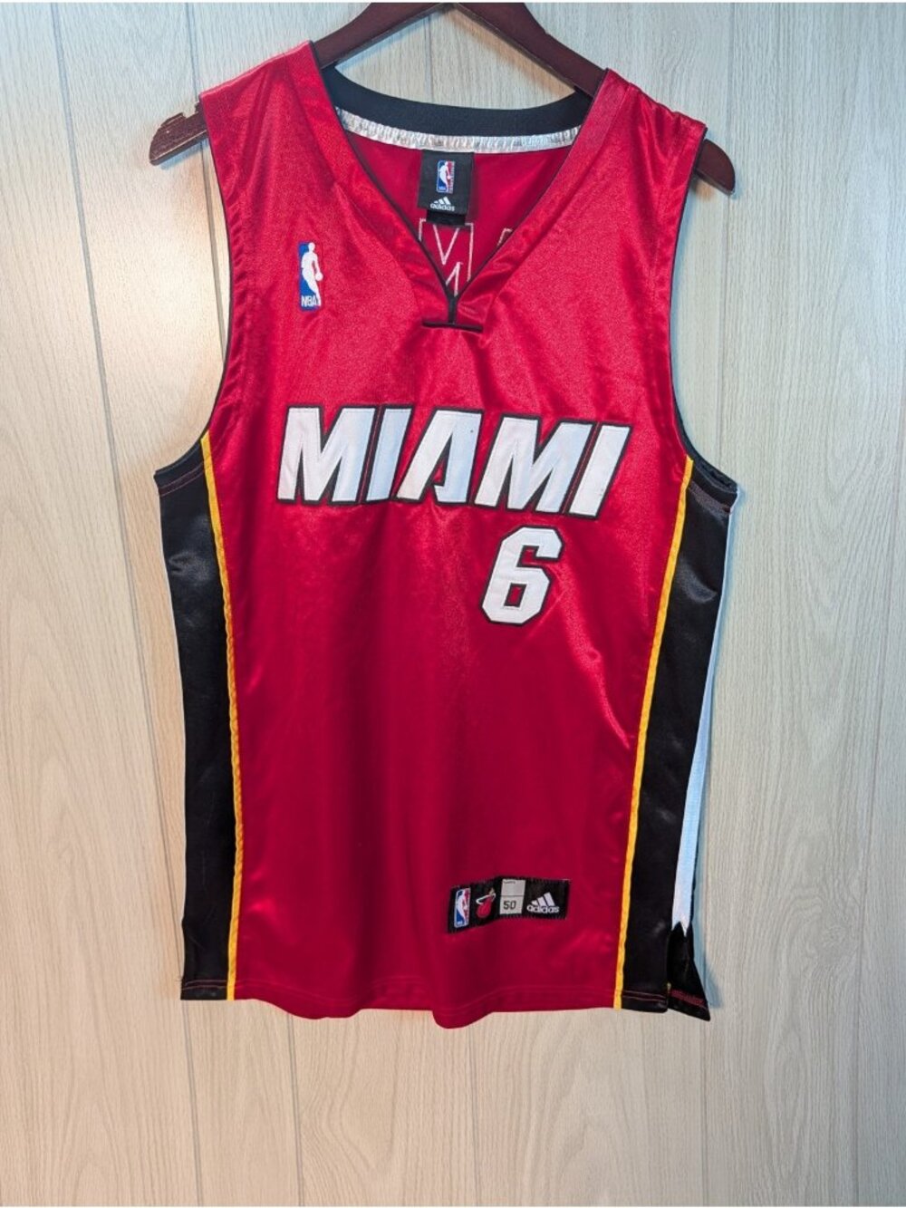 Lebron James Size 50 Adidas NBA Miami Heat Jersey # 6 Black /Red Men's Stitched